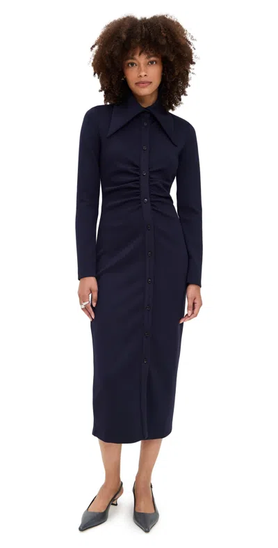 Meimeij Long Sleeve Midi Scuba Dress Navy In Blue