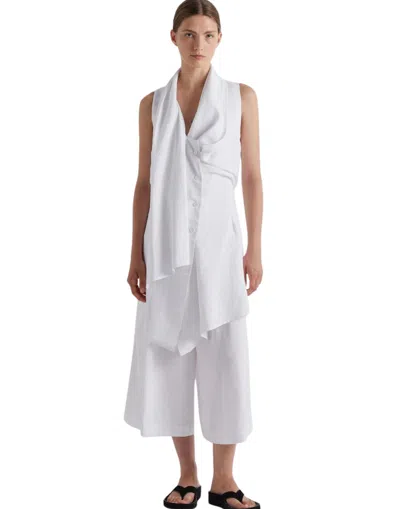 Meimeij Off White Asymmetric Viscose Linen Gilet