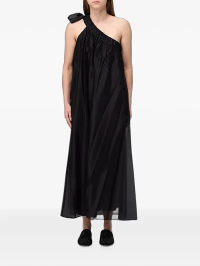 Meimeij One-shoulder Pleated Maxi Dress In Black