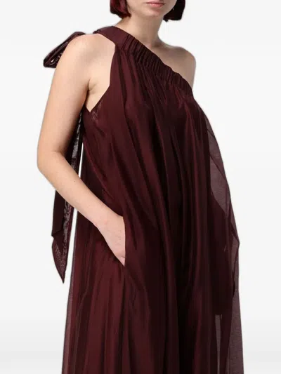 Meimeij One-shoulder Pleated Maxi Dress In Brown