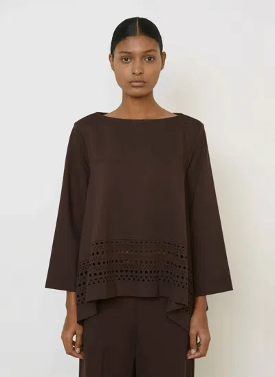 Meimeij Open Neck Flowy Laser Cut Trim Top In Burgundy In Brown