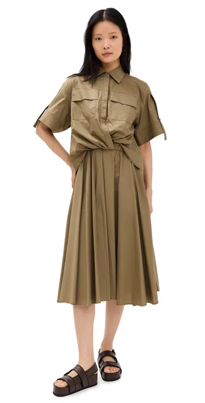Meimeij Oversized Button Down Ruched Dress Eucalyptus