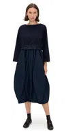 Meimeij Parisien Taffeta Dress With Scuba Sweater Blue In Blue