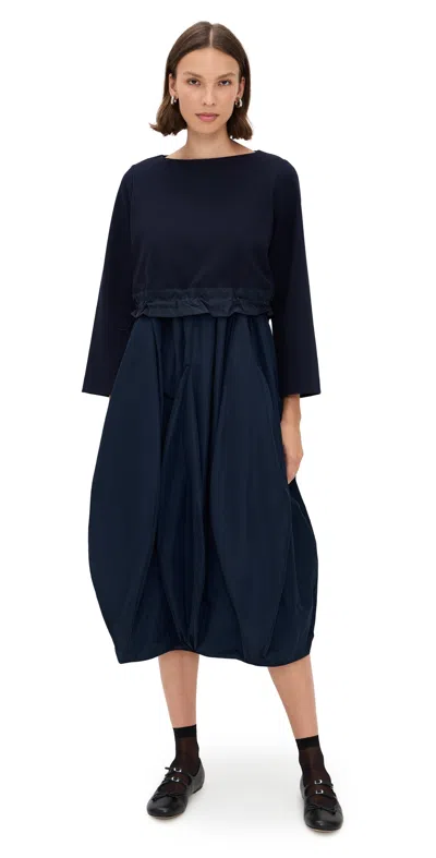 Meimeij Parisien Taffeta Dress With Scuba Sweater Blue