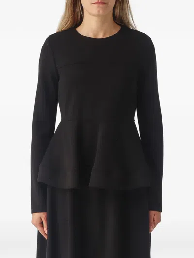 Meimeij Peplum Long-sleeve Blouse In Black