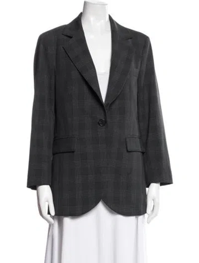 Pre-owned Meimeij Plaid Print Blazer In Grey