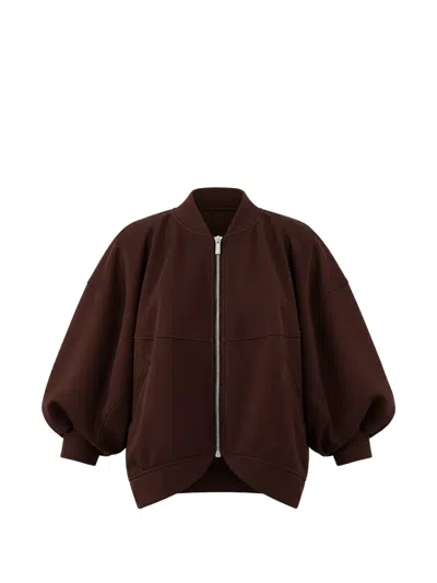 Meimeij Pleated Puff-sleeve Jacket In Brown
