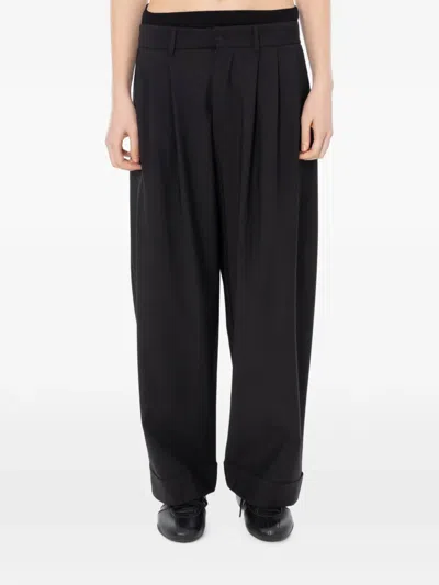 Meimeij Pleated Turn-up Trousers In Black