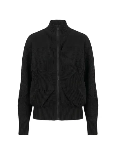 Meimeij Pleated-texture Zip-up Sweatshirt In Black