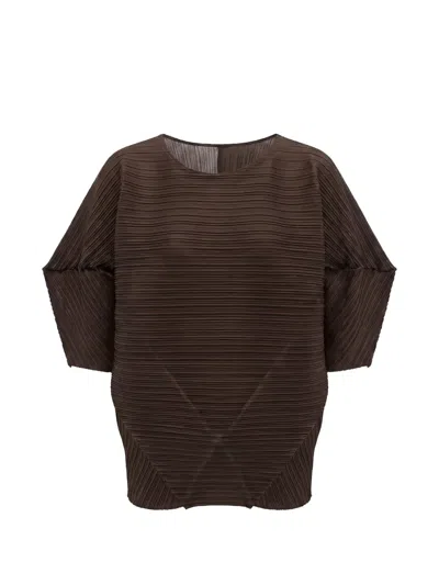 Meimeij Plissé-effect Batwing-sleeve Blouse In Brown