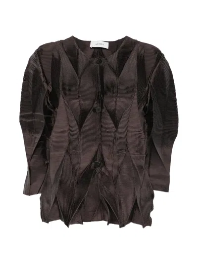 Meimeij Plissé-effect Geometric Jacket In Brown