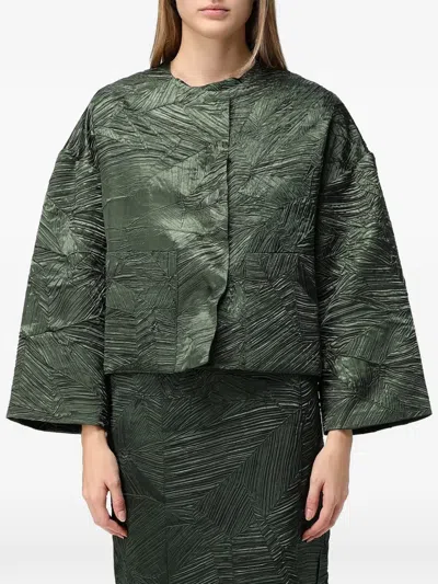 Meimeij Plissé-effect Leaf-pattern Jacket In Green