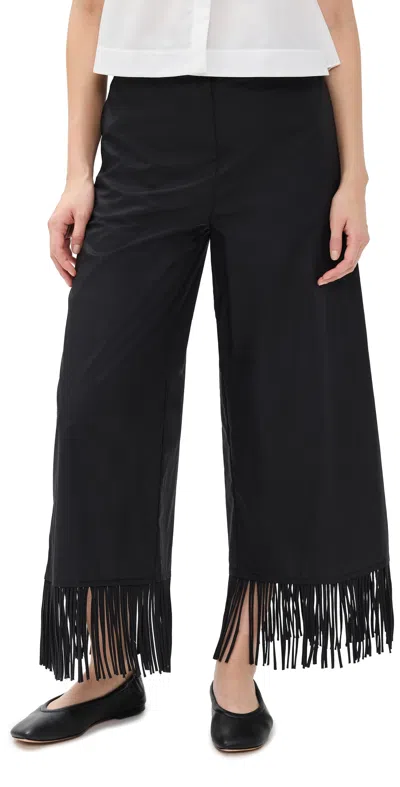 Meimeij Poplin Pants With Fringes Detail At Bottom Nero