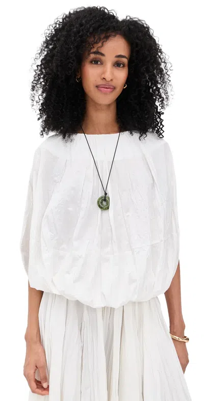 Meimeij Relaxed Oversized Peasant Pleated Top Latte In White