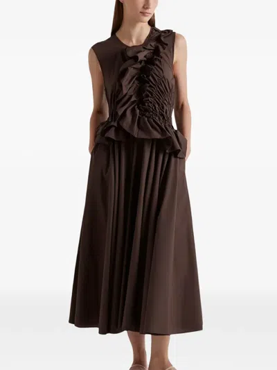 Meimeij Ruffled Midi Dress In Brown