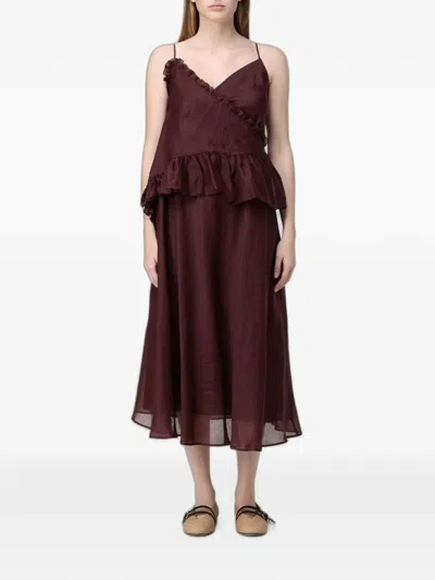 Meimeij Ruffled Midi Dress In Burgundy