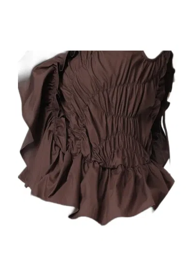 Meimeij Ruffled Shirred-bodice Midi Dress In Brown