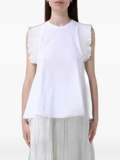 Meimeij Ruffled Smocked T-shirt In White