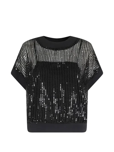 Meimeij Sequin-embellished Mesh Blouse In Black