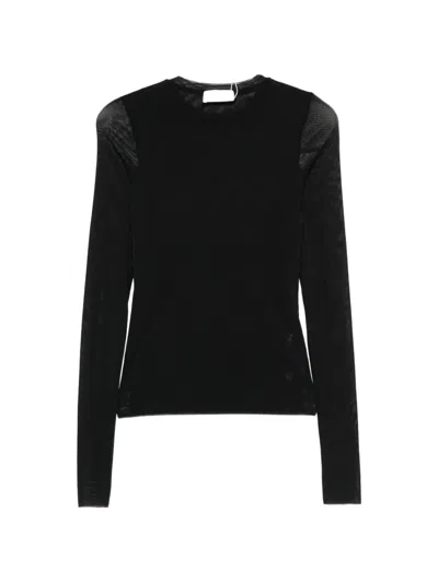 Meimeij Sheer-panel Long-sleeve T-shirt In Black