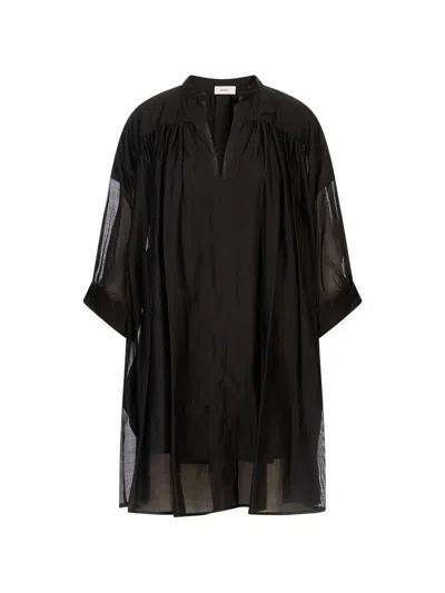 Meimeij Sheer-panel Shirt Mini Dress In Black