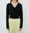 Meimeij Short Length Cardigan With Fabric Flowers In Black In Black