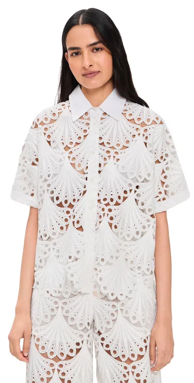 Meimeij Short Sleeve Button Down Lace Top Latte In Brown