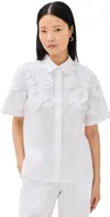Meimeij Short Sleeve Button Down With Ruffle Details Off White In Off White