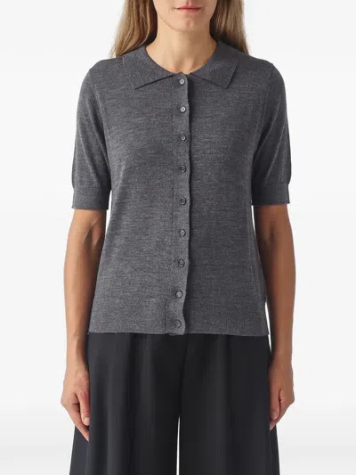 Meimeij Short-sleeve Collared Cardigan In Gray