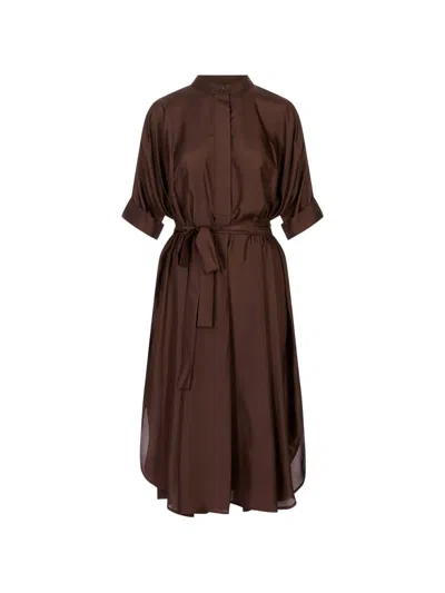 Meimeij Short-sleeve Midi Dress In Brown