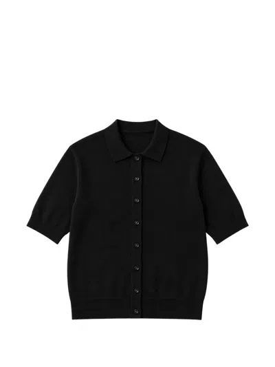 Meimeij Short-sleeve Polo Cardigan In Black