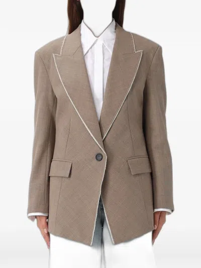 Meimeij Single-breasted Frayed-edge Blazer In Brown