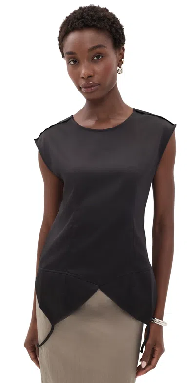 Meimeij Sleeveless Satin Top With Bottom V Slit Nero