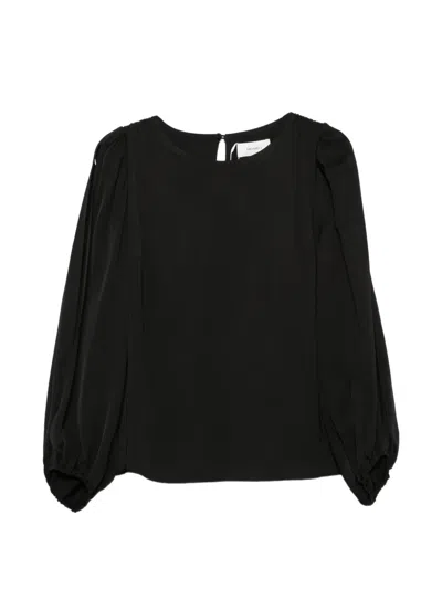 Meimeij Slit-sleeve Pleated Top In Black