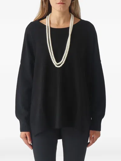 Meimeij Stepped-hem Boat-neck Sweater In Black
