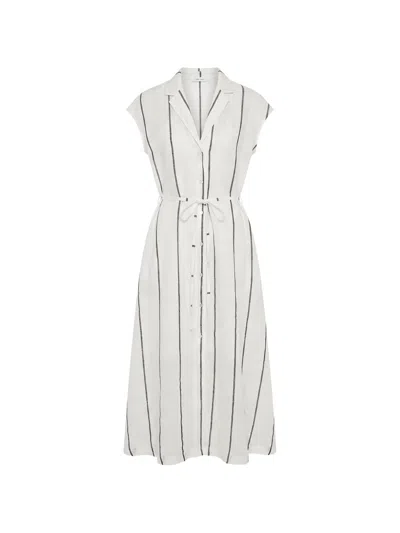 Meimeij Striped Belted Midi Dress In White