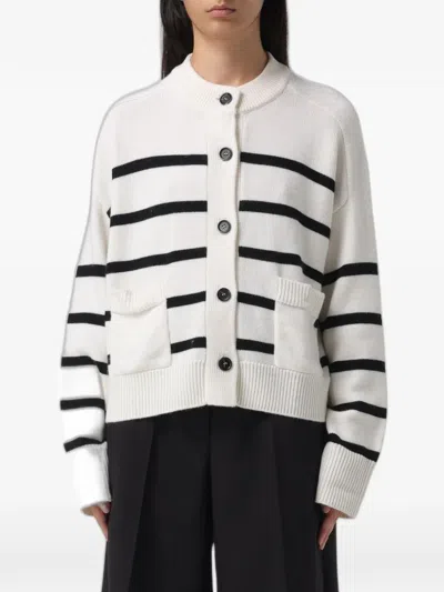 Meimeij Striped Merino-wool Cardigan In White