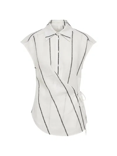 Meimeij Striped Sleeveless Wrap Shirt In Multi