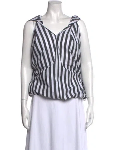 Pre-owned Meimeij Striped V-neck Top In White