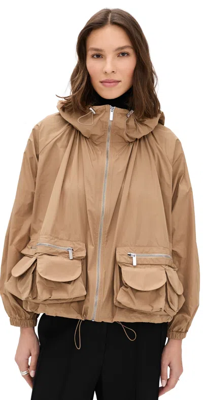 Meimeij Taffeta Jacket With Hood And Pockets Lark In Brown