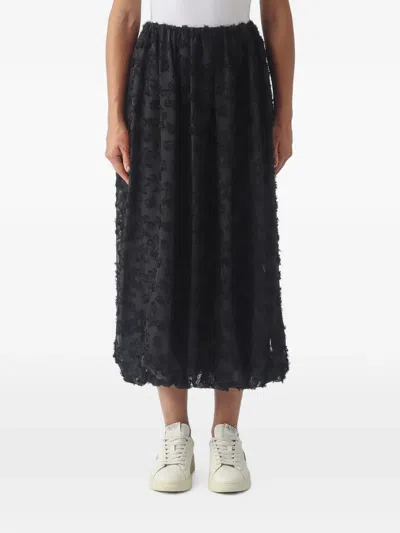 Meimeij Textured-finish Flared Midi Skirt In Black