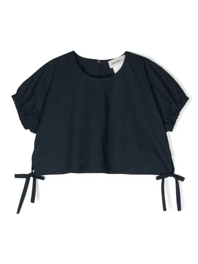Meimeij Kids' Tied-sides Cropped Blouse In Blue