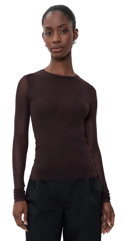 Meimeij Tulle Long Sleeve Fitted Top Castagna In Brown