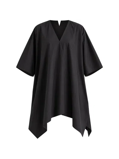 Meimeij V-neck Handkerchief-hem Top In Black