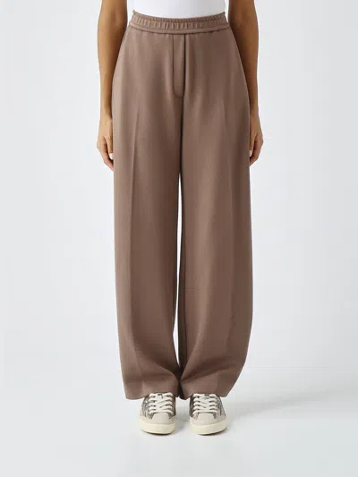 Meimeij Wide-leg Viscose Palazzo Trousers With Elasticated Waist In Brown