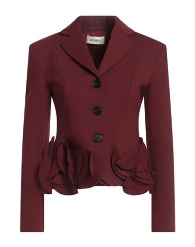 Meimeij Woman Blazer Burgundy Size 0 Viscose, Polyamide, Elastane, Acetate In Brown