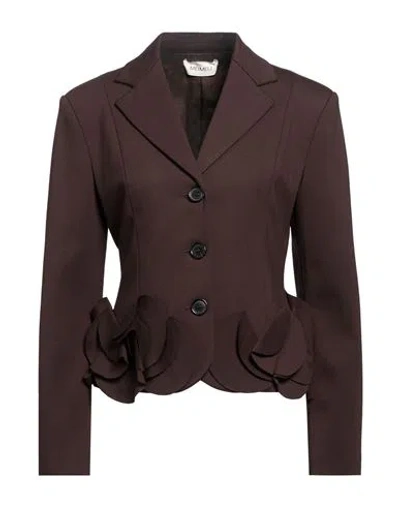Meimeij Woman Blazer Dark Brown Size 4 Viscose, Polyamide, Elastane, Acetate
