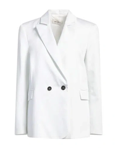 Meimeij Woman Blazer White Size 8 Cotton, Elastane, Acetate