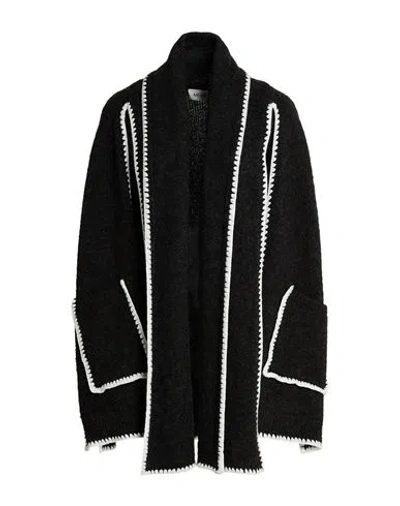 Meimeij Woman Cardigan Charcoal Size 4 Acrylic, Alpaca Wool, Polyamide, Wool In Black
