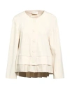Meimeij Woman Jacket Cream Size 4 Viscose, Polyamide, Elastane, Polyester In Pattern